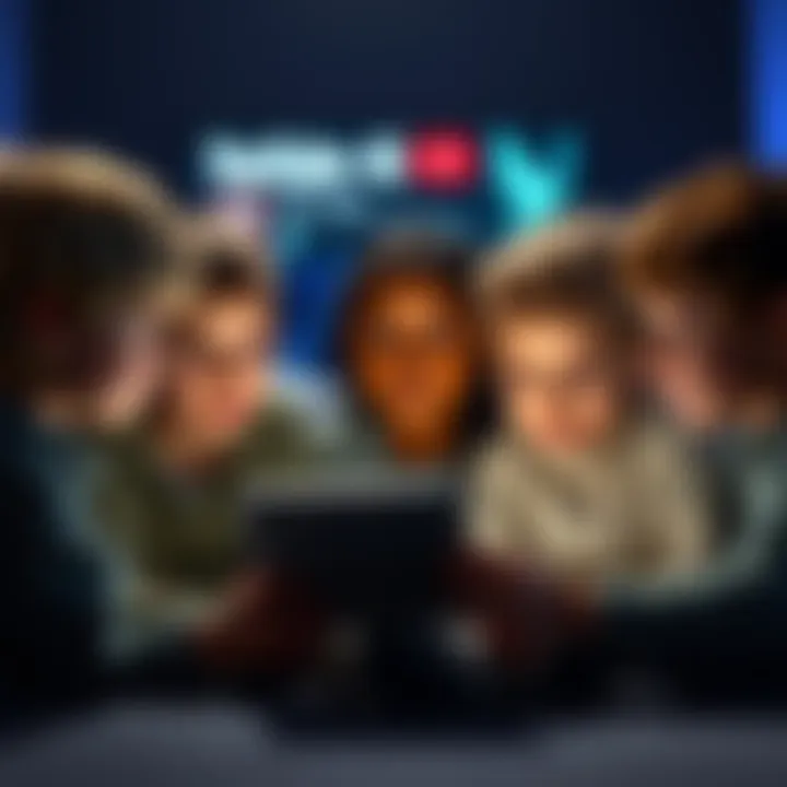 A group of children watching a tablet with concerned expressions as questionable content plays on the screen.