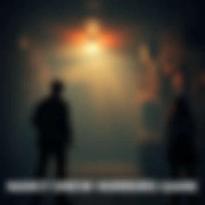 A dark and eerie 1960s setting with shadowy figures and unsettling atmosphere, capturing the essence of a horror game inspired by Lovecraftian themes.