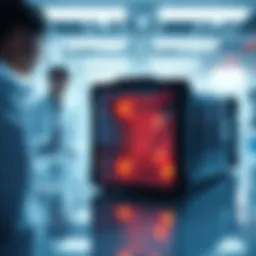 A new lithium battery designed in China that can power electric vehicles for over 600 miles, displayed in a lab setting with scientists observing it.