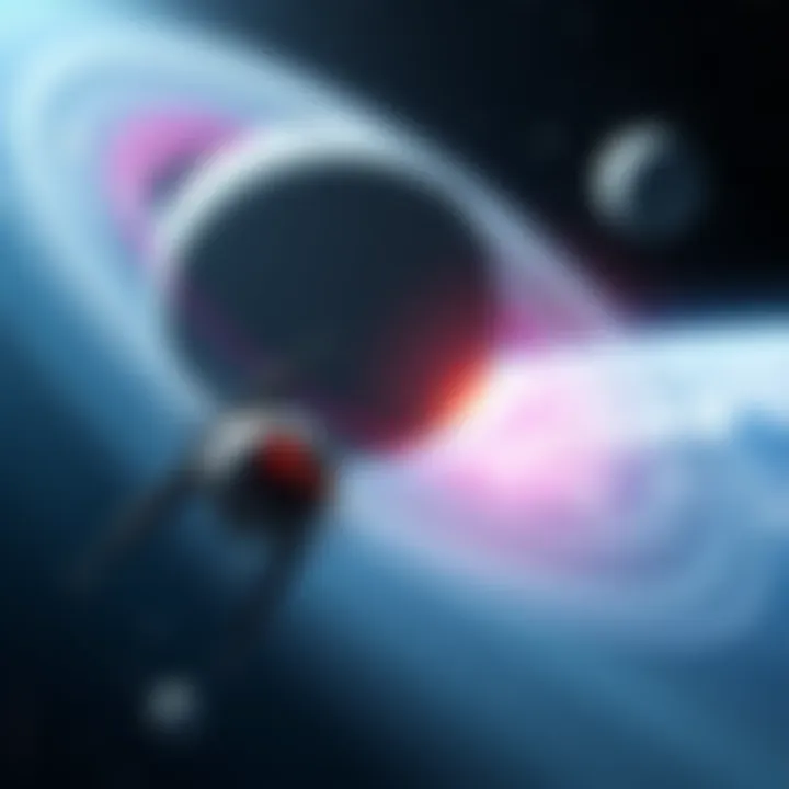 A spacecraft designed for China's mission to explore Saturn's moon Enceladus, featuring an orbiter and a lander with a drilling robot, set against a backdrop of space and icy Enceladus.