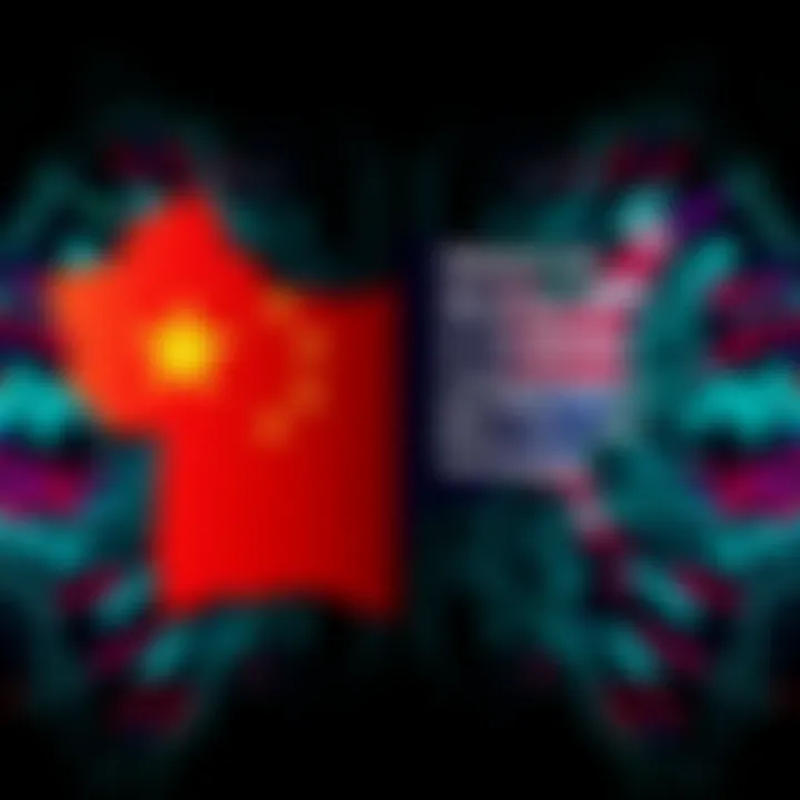 A split graphic showing China's AI advancements on one side and the U.S. approach on the other, symbolizing competition in artificial intelligence.