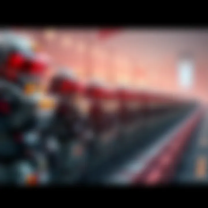 A large assembly of robots lined up in formation, showcasing China's growing military technology