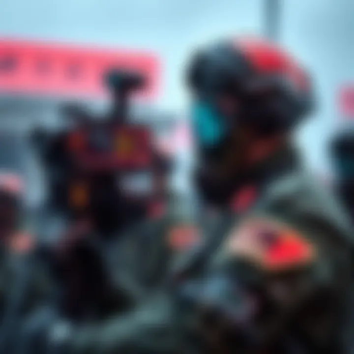 A soldier interacts with advanced AI military equipment, showcasing China's tech advancements in the PLA.