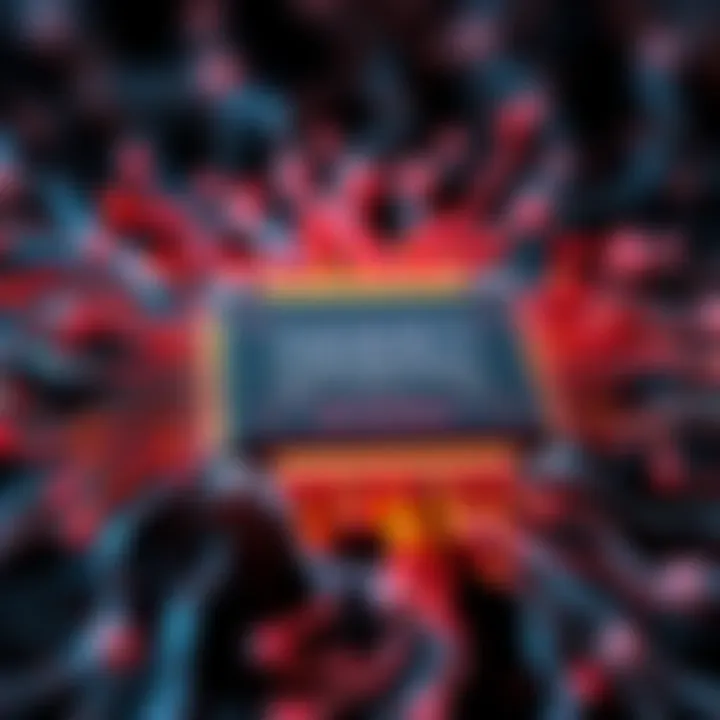 A close-up view of a microchip embedded with living human neurons, visually representing the neurons actively engaged in playing the video game Doom on a screen.