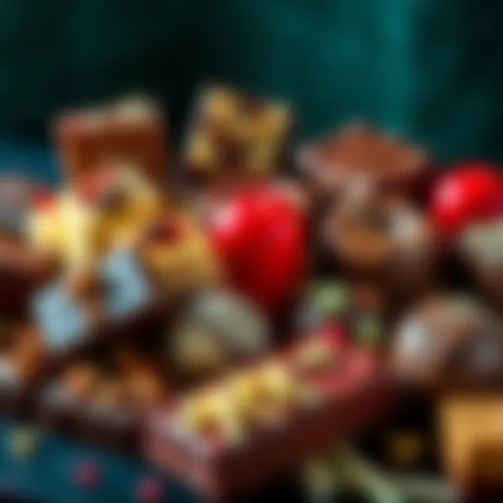 Different types of chocolate A variety of chocolate types including dark, milk, and white chocolate with toppings and decorations