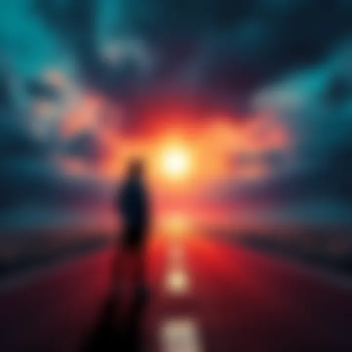 A person standing at a crossroads, contemplating different paths, symbolizing decision-making and personal agency.