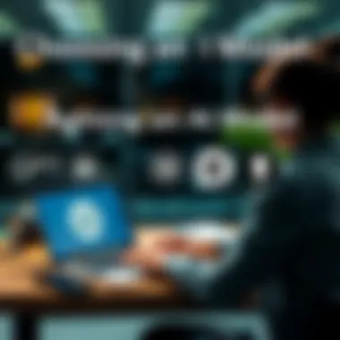 A person sitting at a desk with a laptop open, looking at three AI model logos: GPT, Claude, and Sonnet, comparing their features.