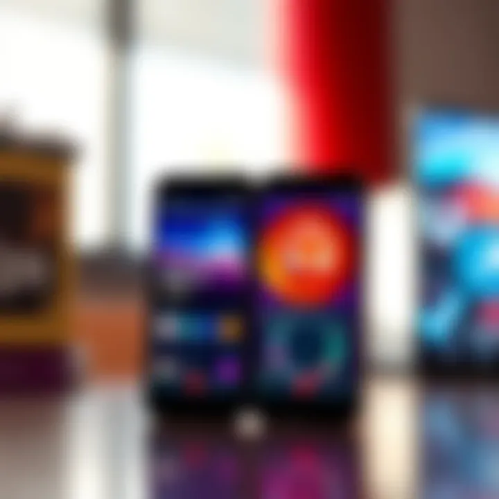 A smartphone screen showing two different app versions available on the Play Store with comparison icons.
