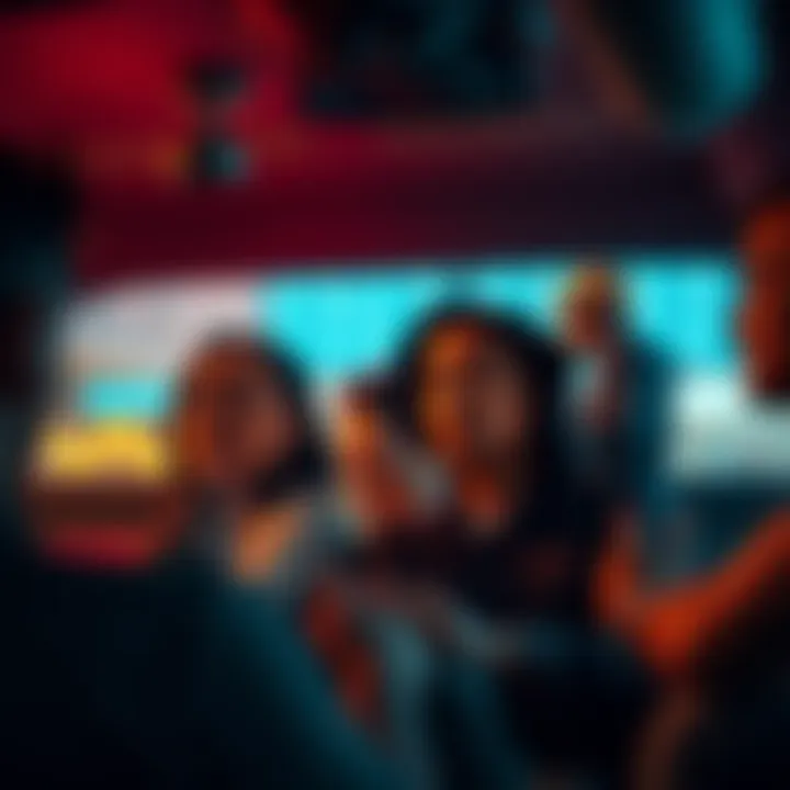 A group of people discussing who should take the first ride in a casual setting, with expressions of debate and consideration.
