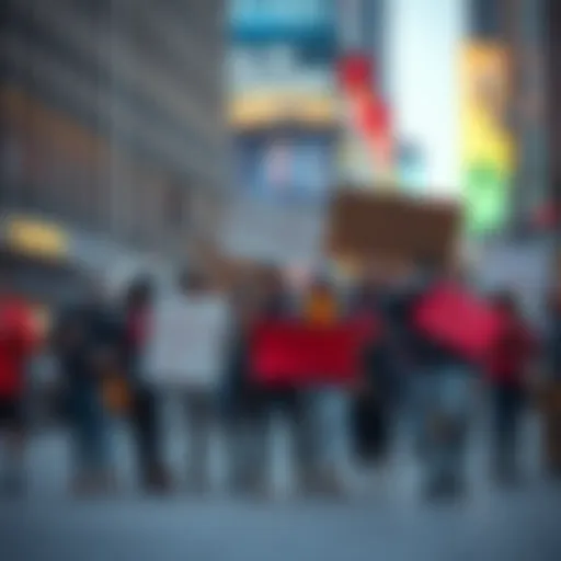 A group of Chuddites holding signs expressing their concerns about AI's impact on society, gathered in a public space in 2026.