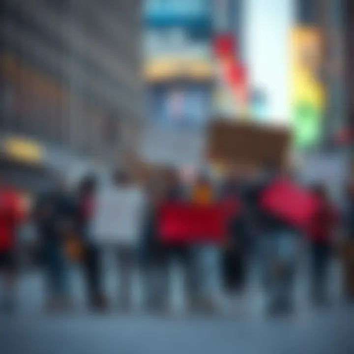 A group of Chuddites holding signs expressing their concerns about AI's impact on society, gathered in a public space in 2026.