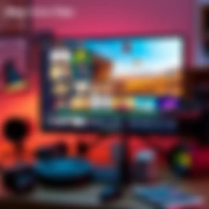 A collection of colorful cinematic clips displayed on a computer screen with editing tools nearby