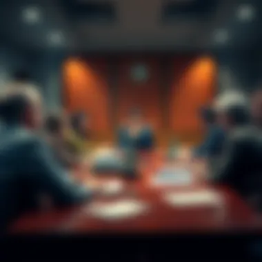 A city council meeting with members discussing the cancellation of Flock contracts, showing concerned faces and papers on the table