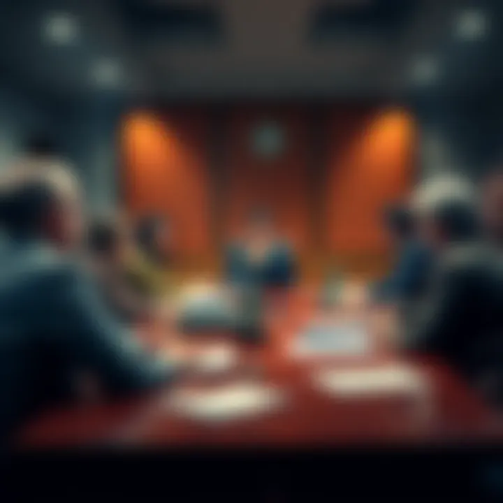 A city council meeting with members discussing the cancellation of Flock contracts, showing concerned faces and papers on the table
