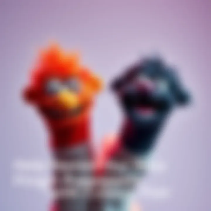 Two finger puppets with a comedic flair inspired by classic characters, inviting name suggestions from the community