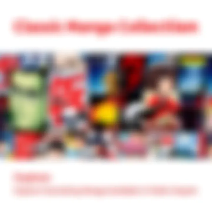 A colorful display of classic manga covers showcasing various art styles and characters