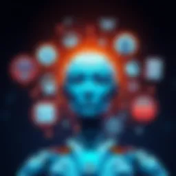 An illustration of Claude AI surrounded by icons representing legal contracts, finance, and HR, showing its versatility for specialized tasks.