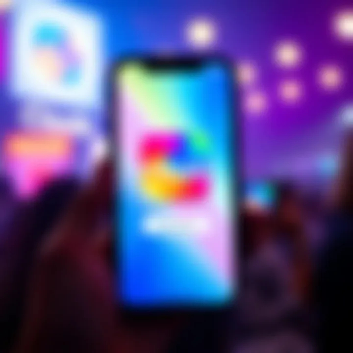 A mobile screen displaying the Claude app interface with a colorful design and a prominent download button. The background shows a hand holding the phone, indicating popularity.