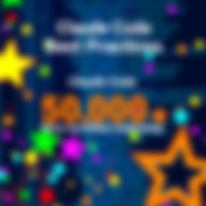 A vibrant graphic celebrating Claude Code Best Practices reaching 50,000 stars on GitHub, featuring colorful stars and a code snippet in the background.