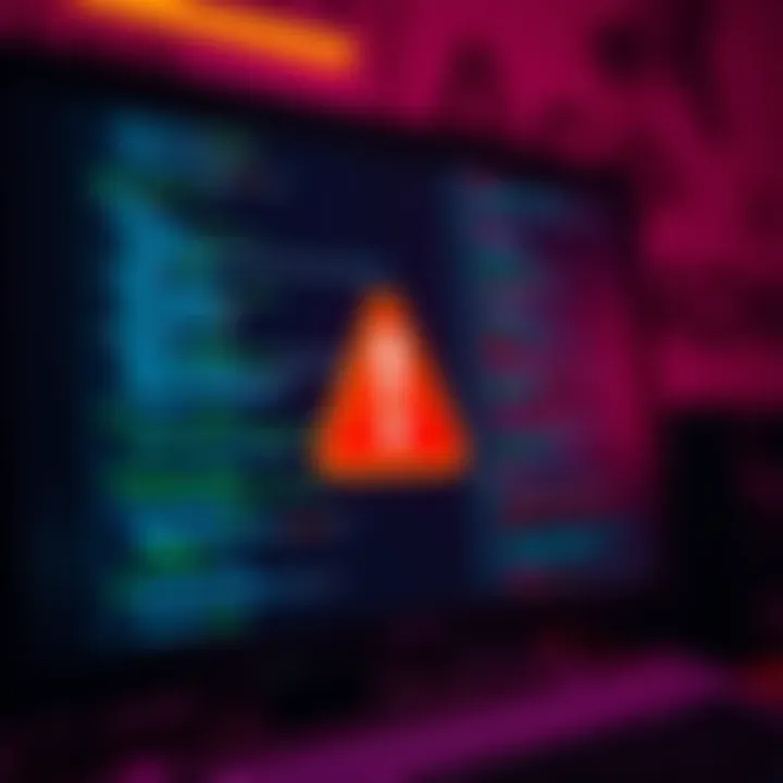 A computer screen showing lines of code with a warning symbol, representing the leak of the Claude Code CLI source code from the npm registry.