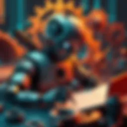 A robot writing a letter, surrounded by gears and circuits, symbolizing caution and human agency.