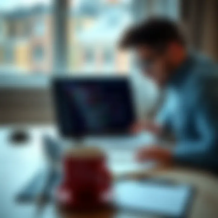 A developer reviewing code on a laptop with notes and a coffee cup, emphasizing clarity and simplicity in coding.