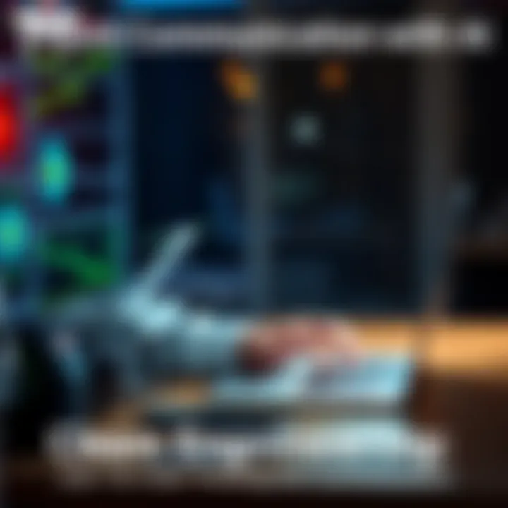 A person sitting at a desk, typing instructions into a laptop, symbolizing clear communication with AI for effective prompt engineering.