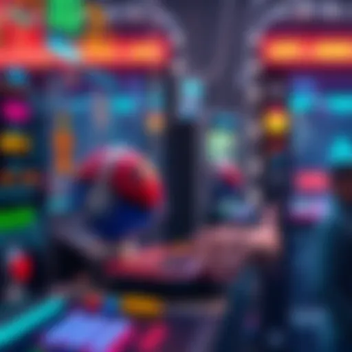 A person interacting with a digital clicker game, earning physical rewards like toys and gadgets as they play.