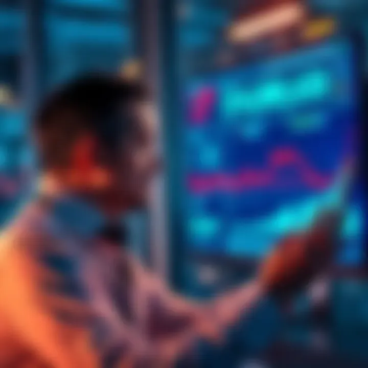 Client loses money A consultant looks shocked while reviewing financial charts showing a large loss, with a computer screen displaying AI software in the background.