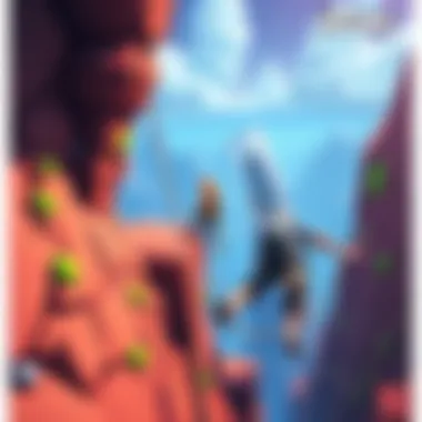 Climber navigating game levels A character climbs between different levels in a colorful climbing game, showcasing interconnected routes and obstacles.