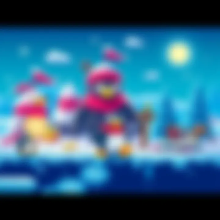 A colorful pixel art scene featuring characters and elements reminiscent of Club Penguin, created by two friends.