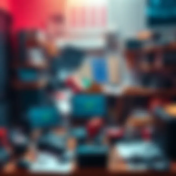 Cluttered AI Solutions A chaotic scene showing outdated and ineffective AI software cluttering a desk alongside advanced tech tools, symbolizing the struggle between useful and useless AI in 2025.