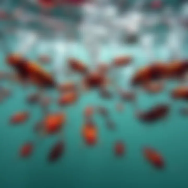 A group of remote-controlled cockroaches swimming underwater, showcasing bioengineering technology.