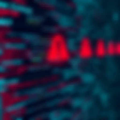 A visual representation of code snippets with red warning symbols, illustrating security issues linked to politically sensitive topics.