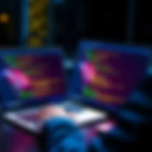 A person working on a laptop with two code editor windows open, one showing Codex and the other showing Claude Code, highlighting their differences.