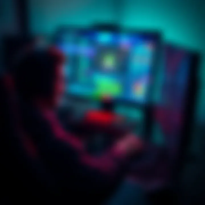 A person focused on coding at their computer, with game development elements visible on the screen