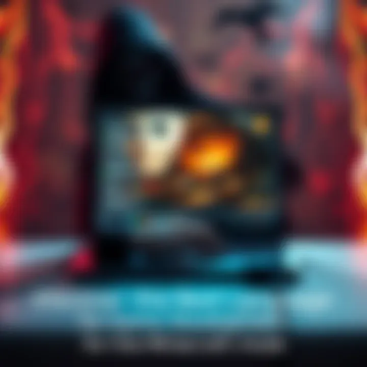 A person coding on a laptop with a spooky background related to horror games and Minecraft mods