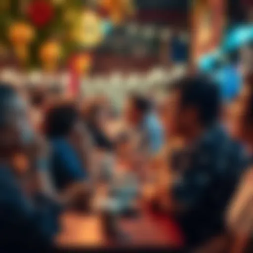 People enjoying coffee at a festive celebration at Café La Leche, filled with joy and community spirit.