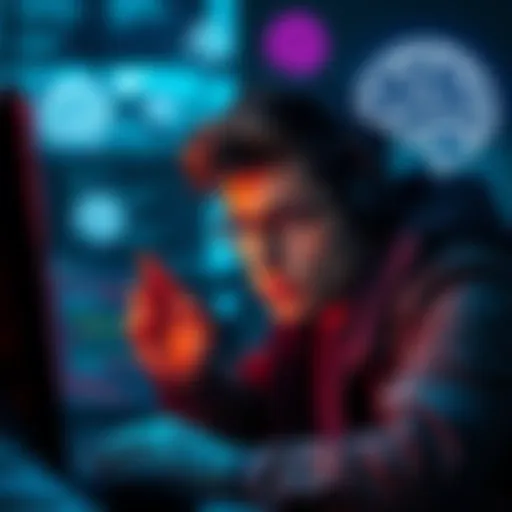 A person looking puzzled while coding on a computer, with brain icons representing cognitive function around them.