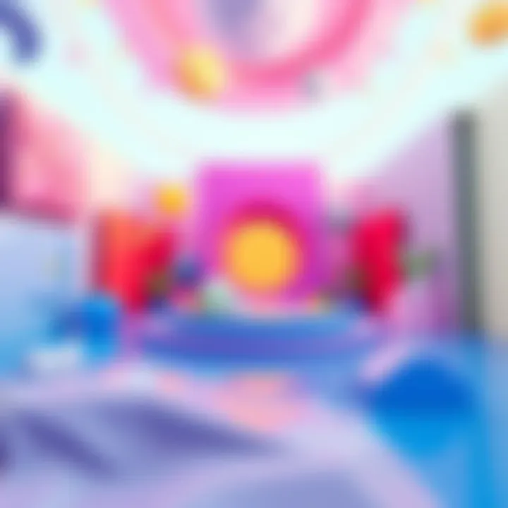 A vibrant, low-poly CGI scene featuring geometric shapes and bright colors, showcasing elements of practical effects used in Coinbase's latest advertisement.