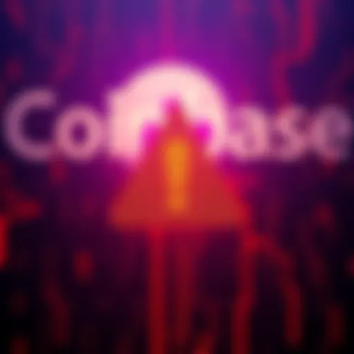 A graphic showing a warning symbol with a background of the Coinbase logo, highlighting a data breach that affects many customers.