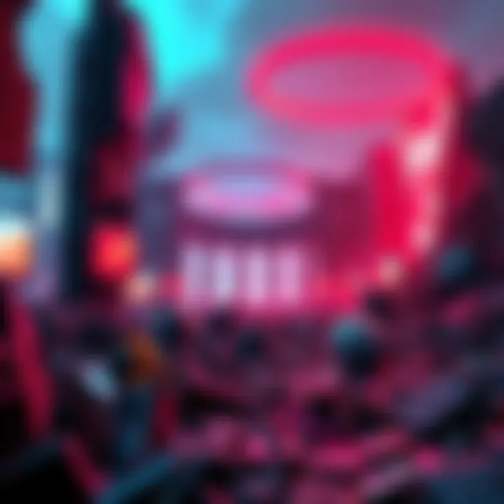 A digital world in ruins with broken avatars and fading neon lights, symbolizing the downfall of the metaverse.