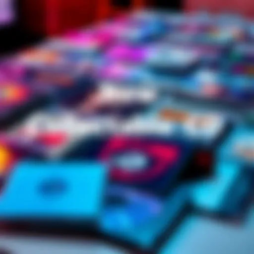 A display of various collectable CDs from different music genres on a table