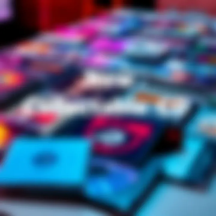 A display of various collectable CDs from different music genres on a table