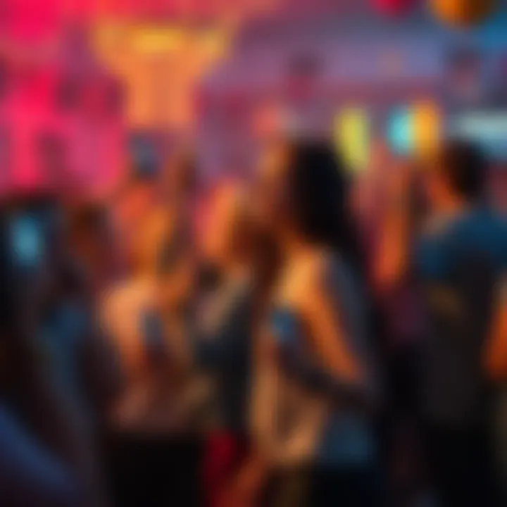 Students dancing and having fun at a college party in 2004, with flip phones in hand and nostalgic decorations around them.