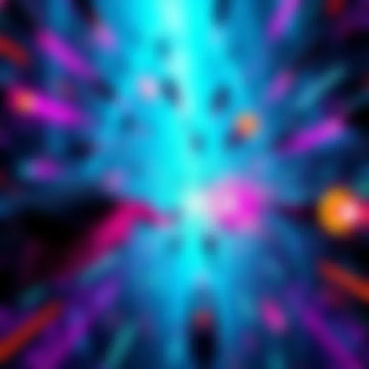 A colorful scene from the game Collusion showing intense bullet hell action with vibrant visuals