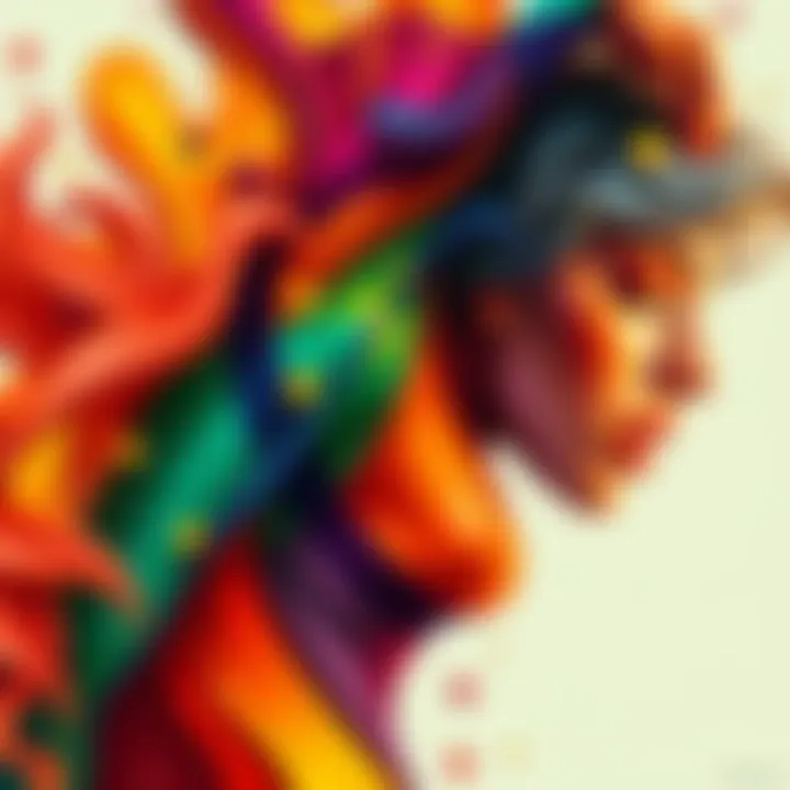 Vibrant abstract artwork showcasing human forms in an erotic context, blending colors and shapes creatively.