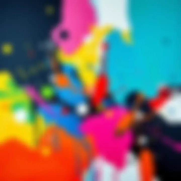 An abstract painting with bold colors and contrasting shapes, creating a striking visual effect.