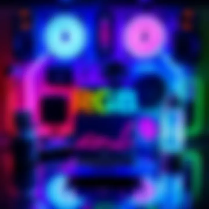 A vibrant display of futuristic technology gadgets arranged in a creative layout, showcasing RGB colors and innovative designs.