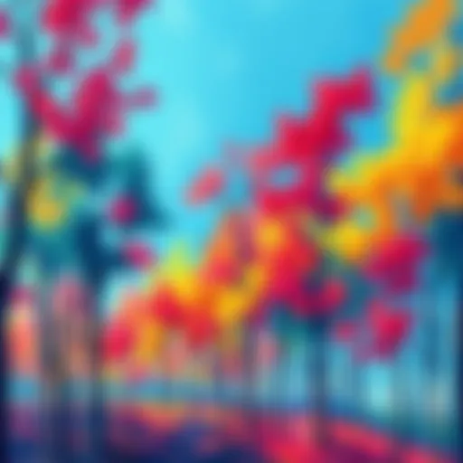 A vibrant display of watercolor trees with bright hues, showcasing the artist's unique style and creativity.